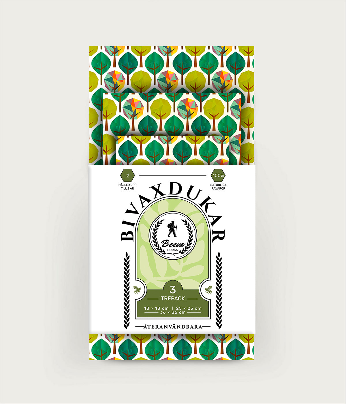Bivaxdukar 3-pack - Gröna träd - Beeva