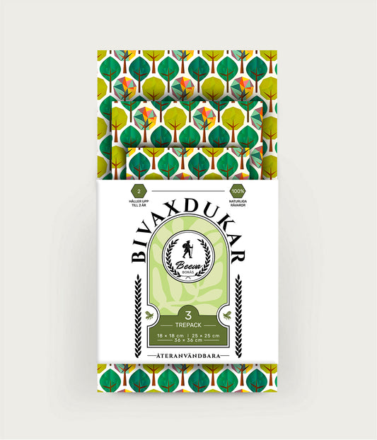 Bivaxdukar 3-pack - Gröna träd - Beeva